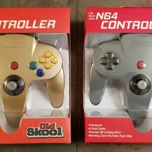 2 N64 Controllers - Grey & Gold (NEW) - Nintendo - Nintendo64 - Old Skool